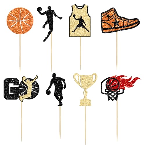 24 Pack Basketball Cupcake Toppers Basketball Player Apparel Cupcake Picks Baby Shower Players Sports Theme Birthday Party Cake Decorations Supplies (24 Count)