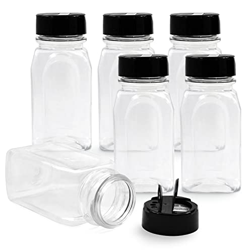6 Pack 9.5 Oz Plastic Spice Jars with Black Cap (6 Count)