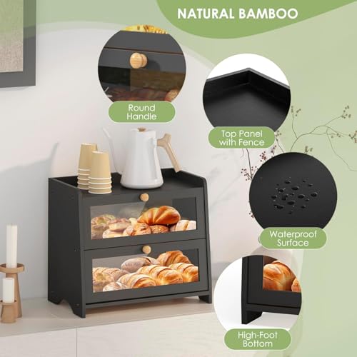 Double Layer Bread Box Container for Kitchen Countertop Homemade Bread