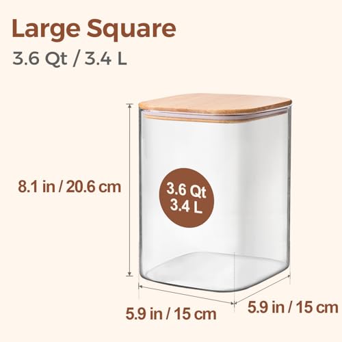 Glass Storage Jars with Bamboo Lids 3.6 Qt 2 Pack Large Wide Mouth (2 Count)
