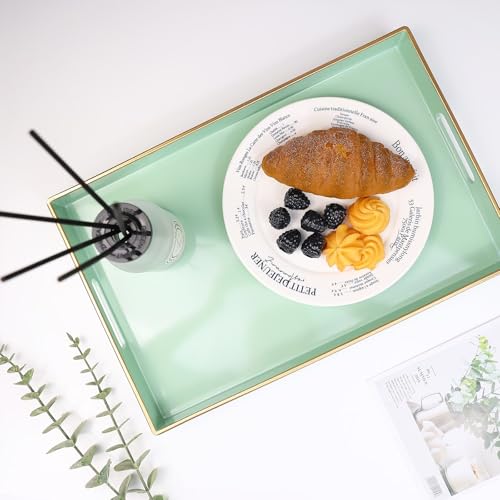Green Decorative Serving Tray with Handles