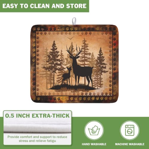 Forest Deer Dish Drying Mat Wildlife Animal Dishes Pad 16"x18" Microfiber Absorbent Fast Dry Drainer Rack Mats for Kitchen Countertop Decor