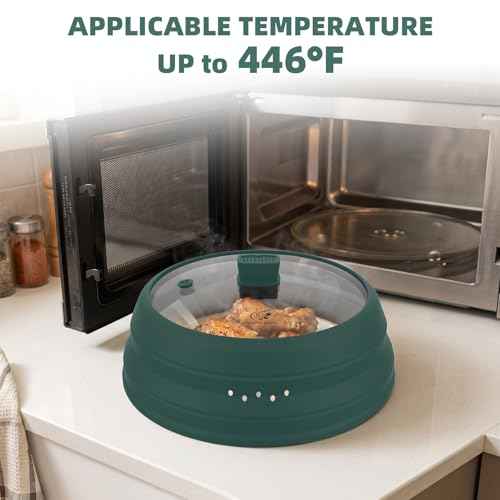 Microwave Splatter Cover Glass Cover Guard Lid with Collapsible Silicone for Food Pot Plate Cover 10.8 inch Dark Green