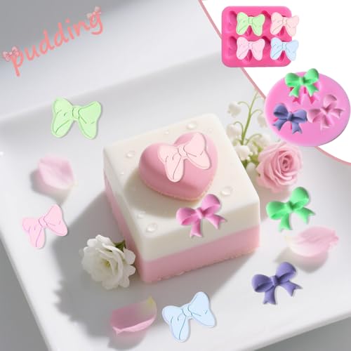 5 Pcs Bow Silicone Mold Fondant Bow Mold Chocolate Candy Cake Pop Molds Bow Molds for Wedding Birthday Party Dessert Cake Supplies Baking DIY (5 Count)