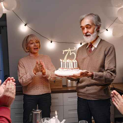 75th Birthday Decorations Cake Topper Gold Birthday Decorations for Women