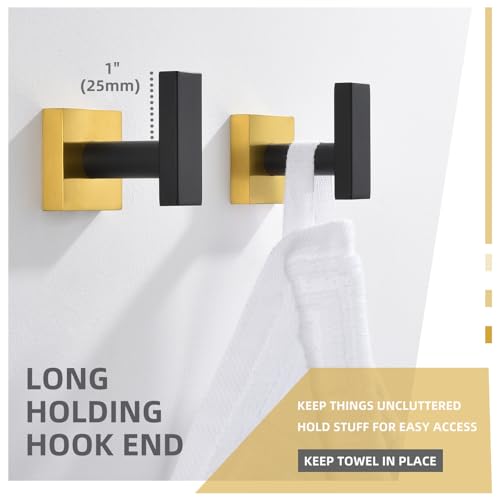 Bathroom Towel Hook Black & Gold (2 Count)
