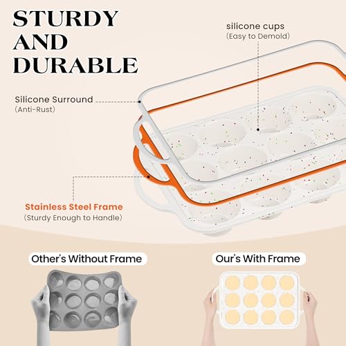12 Cups Silicone Muffin Pans for baking with Metal Frame