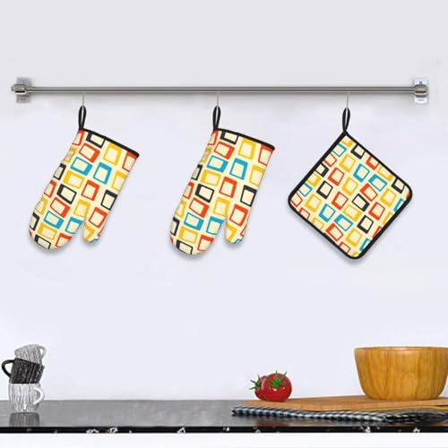 Mid Century Modern Oven Mitts and Pot Holders Sets of 3 (3 Count)