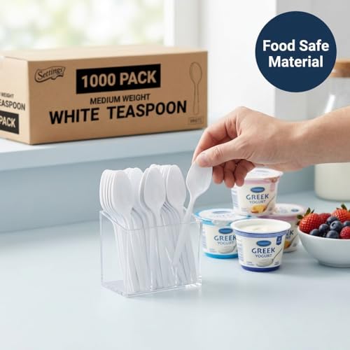 Plastic Spoons White Heavy Duty Disposable Teaspoons (1000 Count)
