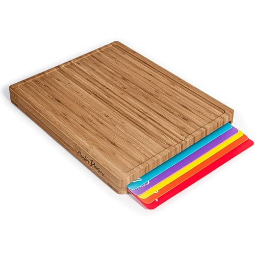 Dark Bamboo Cutting Board Set with 6 Mats