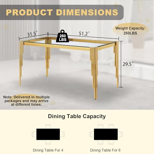 51'' Modern Glass Dining Table for 4 People
