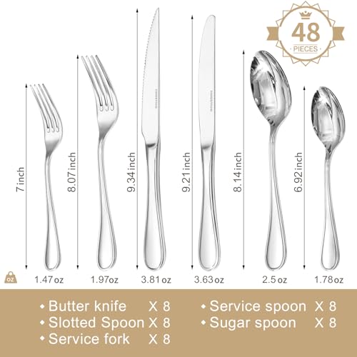 48 Piece Silverware Set for 8 with Steak Knives (48 Count)