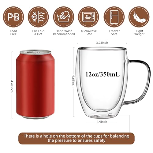 12oz Double Walled Glass Coffee Mugs (2 Count)