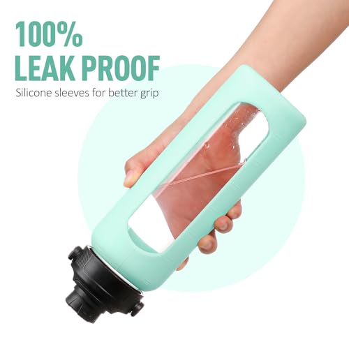 32oz Glass Water Bottle with Straw and 2 Lids