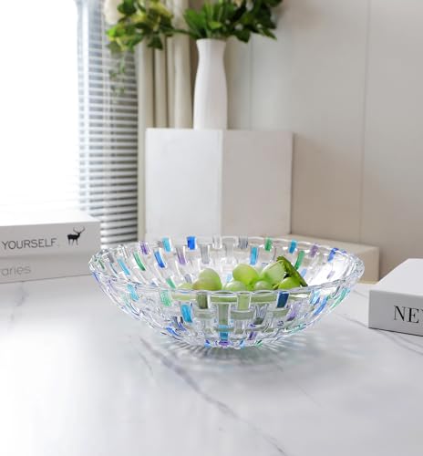 Hand Painted Blue Woven Glass Crystal Salad & Fruit Bowl Decoration
