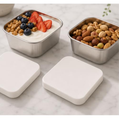 Flexibento Stainless Steel Snack Container Set with Silicone Lids (2 Count)