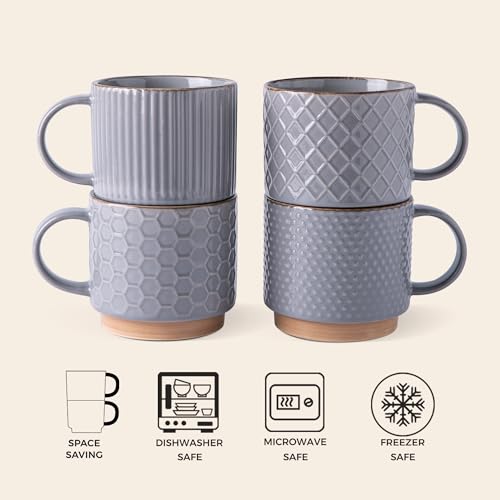 12 OZ Stackable Coffee Mugs Set of 4 (4 Count)