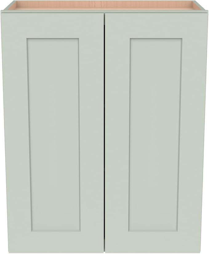 Wall-Mounted Cabinet – Solid Wood Shaker Style Medicine Cabinet with Adjustable Shelves & Soft-Close Doors for Bathroom, Kitchen, and Office Storage (Jade Green, 27" W x 12" D x 42" H)