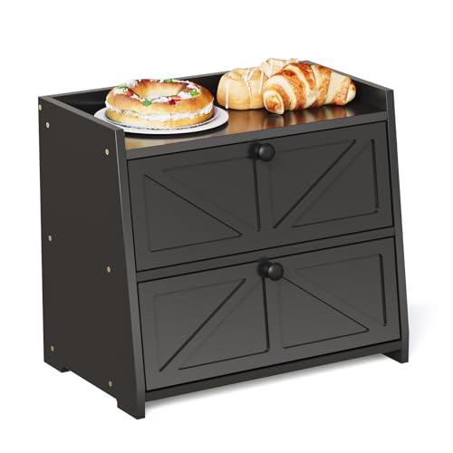 Vintage Double Layer Bread Box for Kitchen Counter Bamboo Bread Storage Container Large Capacity Bread Storage Bin