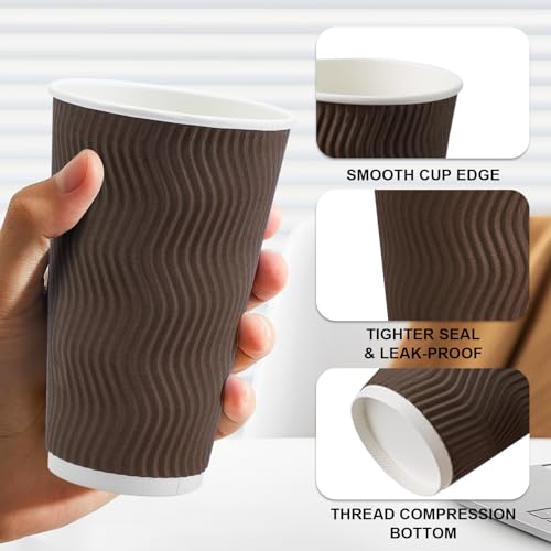 90 Pack 16 oz Disposable Paper Coffee Cups Insulated Brown (90 Count)