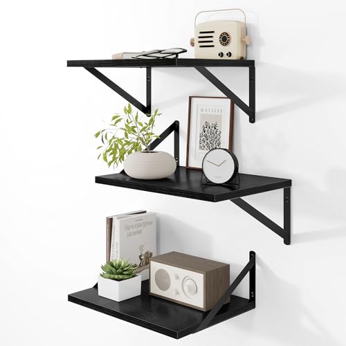 16W x 12D Deep Floating Shelves Set of 3 Black (3 Count)