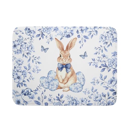Easter Large Dish Drying Mat Blue Flower Rabbit Holiday Decorative Kitchen Countertop Mats 18x24