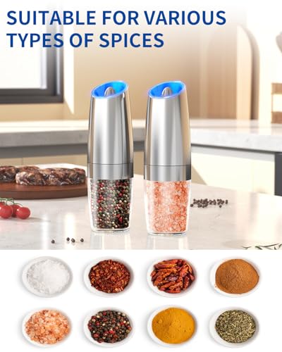 Gravity Electric Salt and Pepper Grinder Set Stainless Steel Automatic Salt and Pepper Grinder Set (2 Count)
