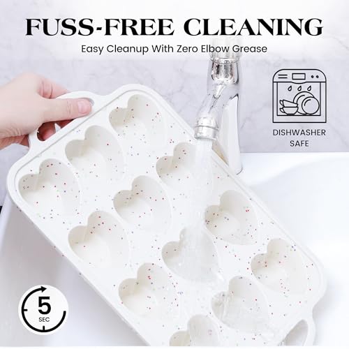 12 Cup Heart Shaped Silicone Muffin Pan for Baking with Metal Frame