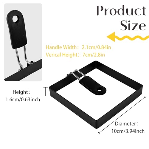 2 Pack 4'' Square Egg Rings Set with Silicone Handle