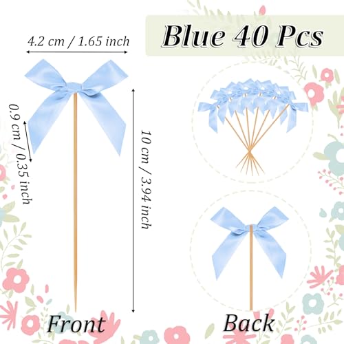 Dusty Blue Bow Cupcake Toppers (40 Count)
