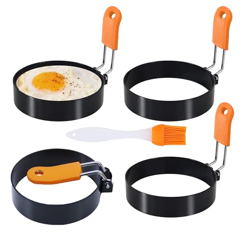3.5" Egg Rings Set of 4 with Silicone Handle (4 Count)
