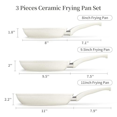 Nonstick Ceramic Frying Pans Skillets Set 8"+9.5"+11"