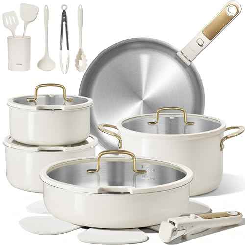 21pcs Tri Ply Stainless Steel Cookware Set with Detachable Handle