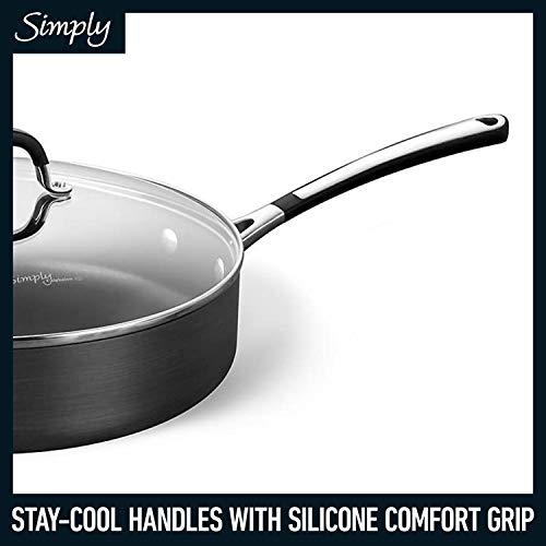 10-Piece Non-Stick Kitchen Cookware Set Black Pots & Pans with Stay-Cool Stainless Steel Handles Hard-Anodized Aluminum for Even Heating