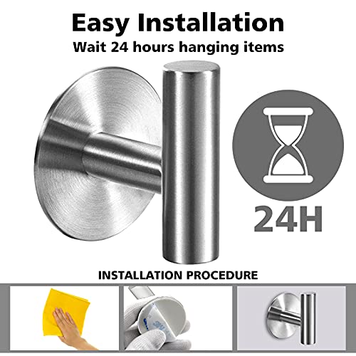 Adhesive Towel Hooks Heavy Duty Wall Hooks Stainless Steel Waterproof Shower Towel Hooks (2 Count)