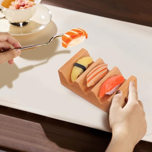 Wooden Taco Holder 3 Slot Sushi Handroll Stand V Shape Tray