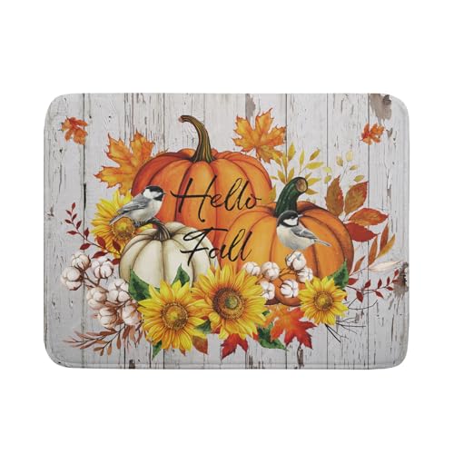 Hello Fall Dish Drying Mat for Kitchen Counter 18x24 Inch Orange Pumpkin Absorbent Drying Pad with Hanging Loop Autumn Home Decoration