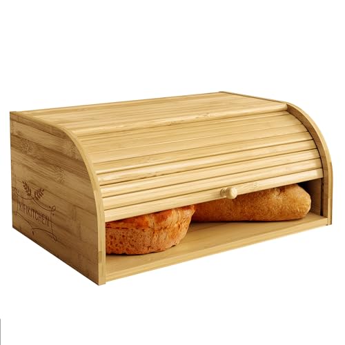 Bamboo Bread Box Space Saving Rustic Roll