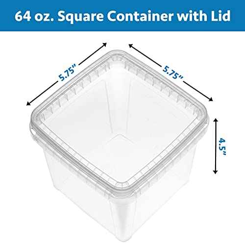 64 oz 20 Large Pack Square Clear Deli Containers with Lids Disposable BPA Free Plastic Food Storage Containers with Lids Airtight for Meal Prep Take Out Kitchen (20 Count)