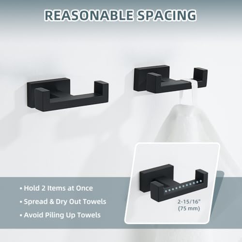 Bathroom Towel Hook Matte Black (2 Count)