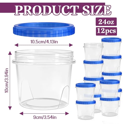 12 Pack Freezer Containers with Screw On Lids 24 Oz (12 Count)