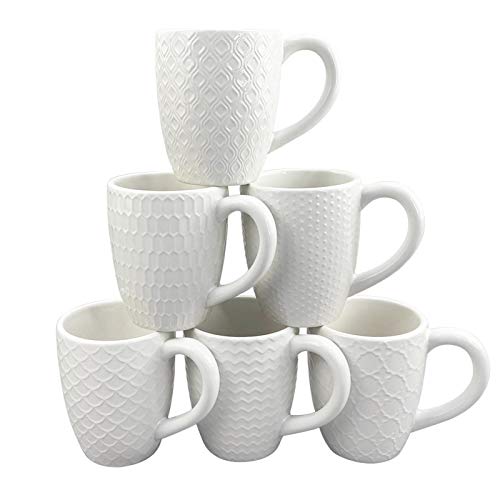 12 OZ White Ceramic Coffee Mugs Set of 6 (6 Count)