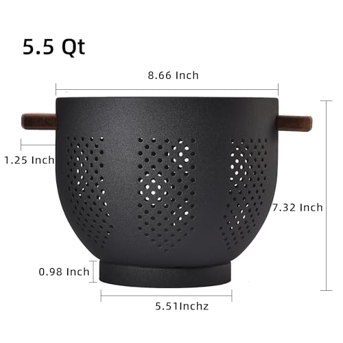 Metal Colander with Wood Handle and Stable Base