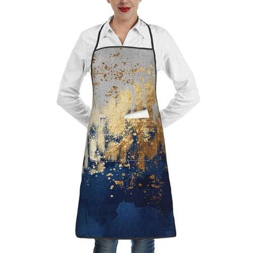 Blue and Gold Abstract Art Apron