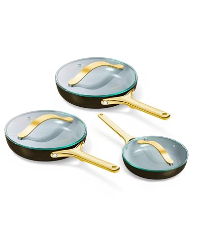 Ceramic Non Stick Fry Pan Set with Glass Lids (6 Count)