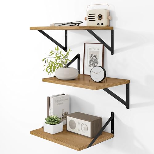 16W x 12D Deep Floating Shelves Set of 3 Oak (3 Count)