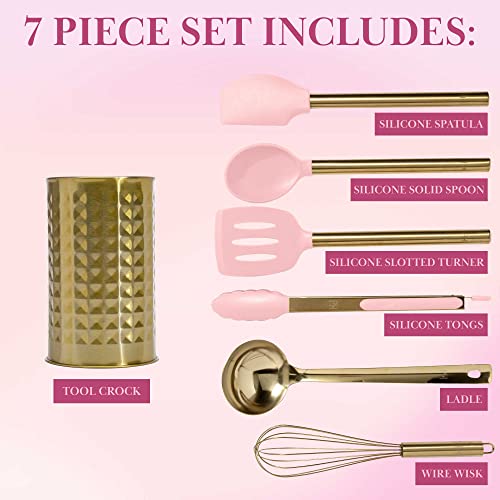 Kitchen Set Tool Crock with Silicone Cooking Utensils