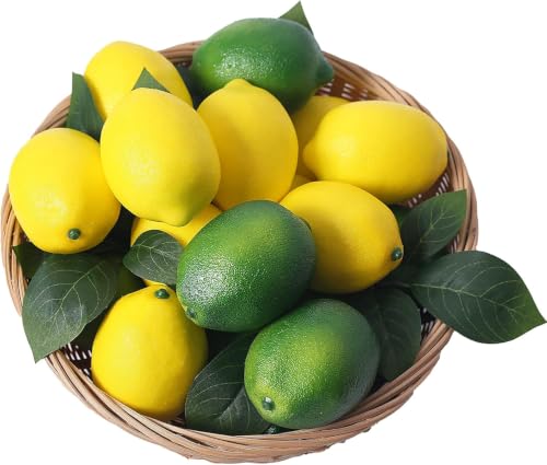 Artificial Lemons Fake Limes and Leaves Set Decor for Kitchen Party (42 Count)
