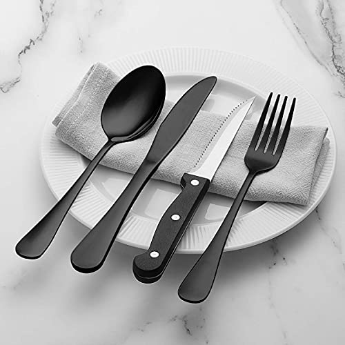 24 Piece Black Flatware Set with Steak Knives (4 Count)