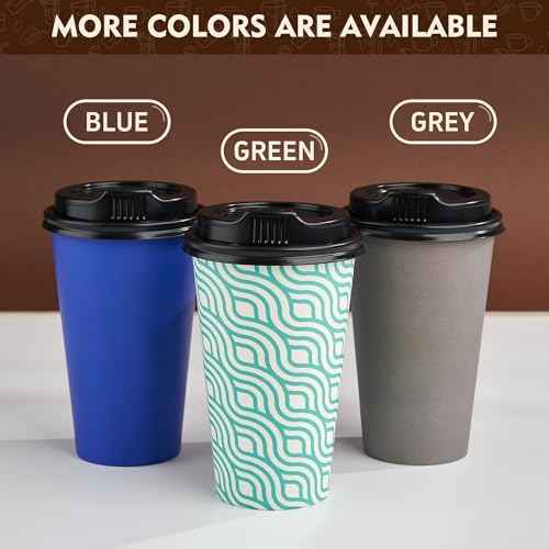 16 oz Coffee Cups with Lids (100 Count)
